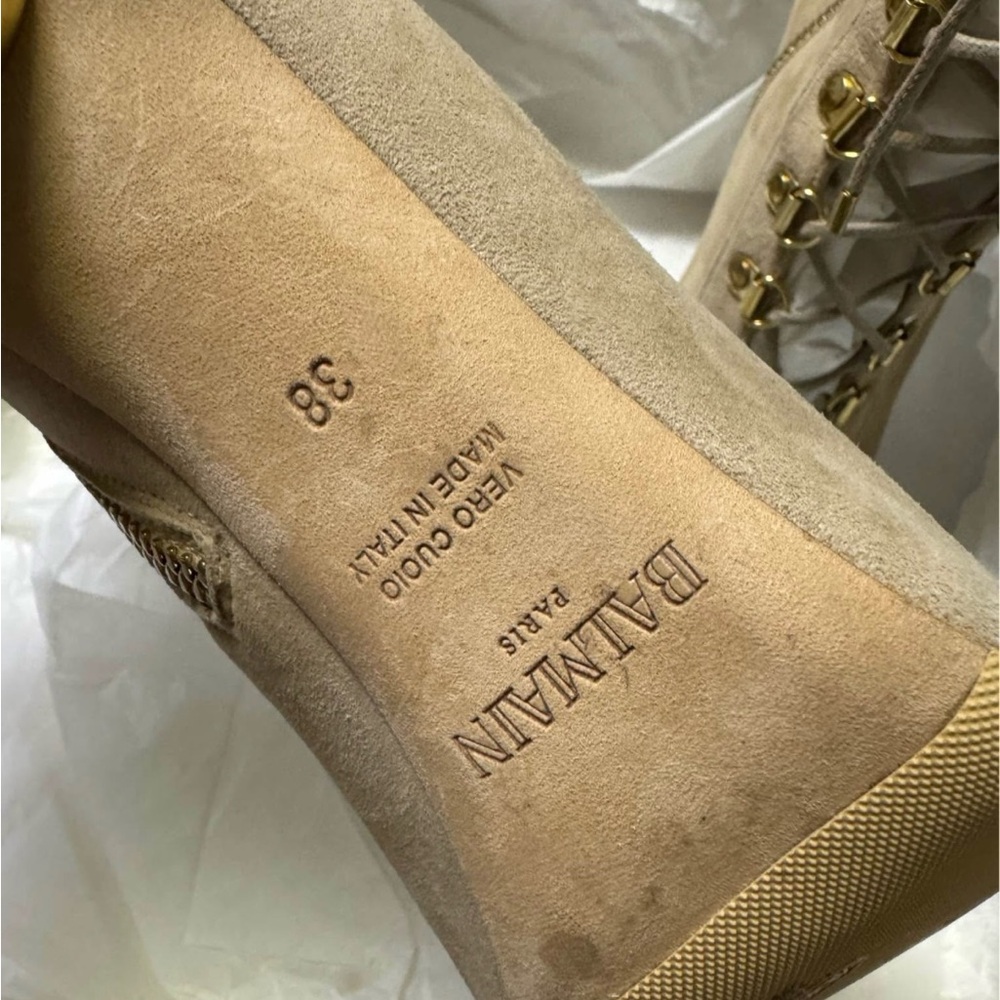 Balmain Tan Lace-Up Heeled Boots - Picture 4 of 5